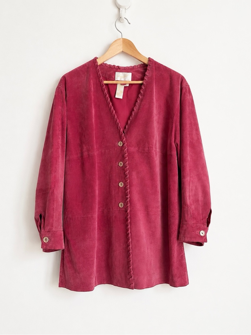 Vintage 90s Apart Raspberry Suede Leather Whipstitch Cowgirl Core Coat L
